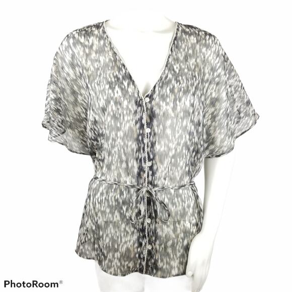 Converse One Star Top Large Sheer Short Sleeve Blouse Button - Picture 1 of 8